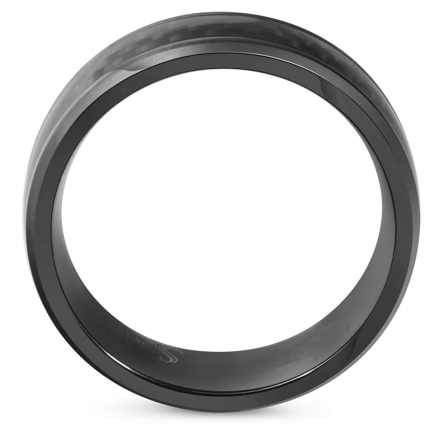 Black Titanium 8mm Beveled Band With Black Carbon Fiber Inlay Comfort Fit Size Selectable