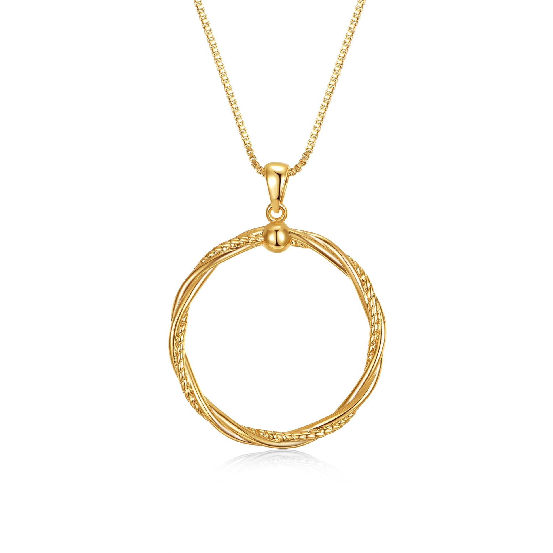 14k Yellow Gold Plated Twisted Rope Eternity Wreath Halo Box Chain Necklace
