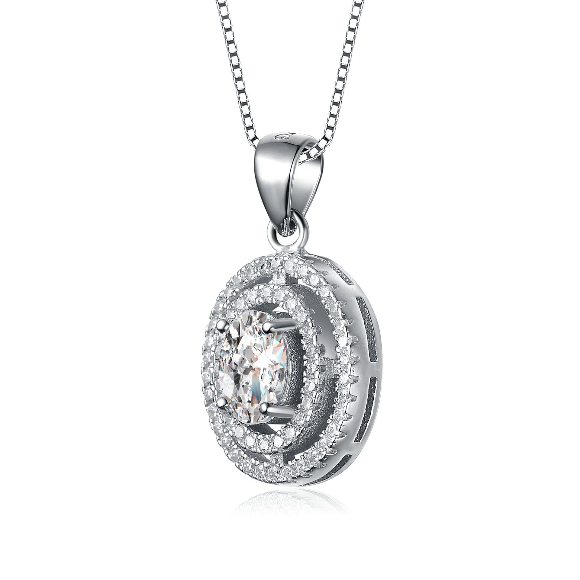 Cz Sterling Silver Oval Shape Pendant