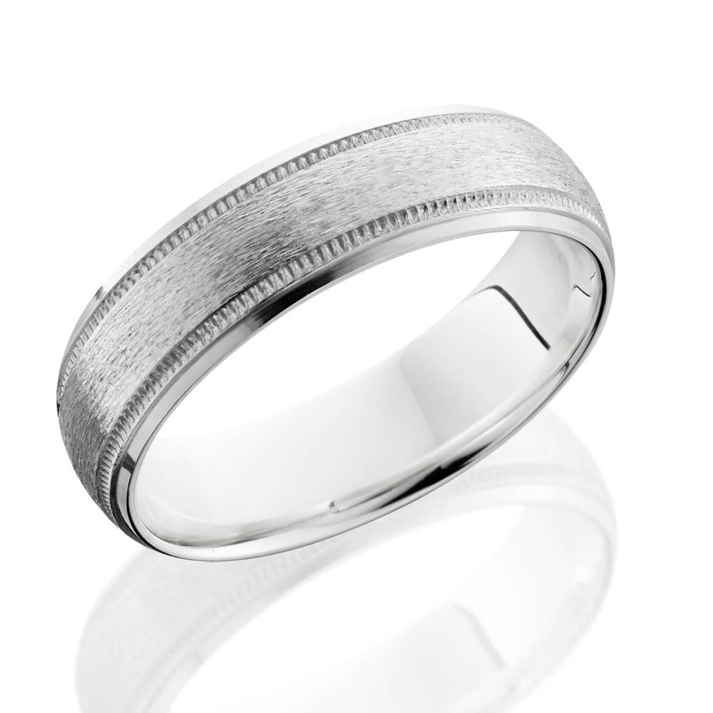 Brushed Milgrain & Polished Beveled Wedding Band 14K White Gold 6mm Size Selectable