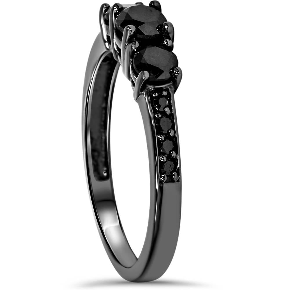 1 1/5ct Heat Treated Black Diamond 3 Stone Ring 10K Black Gold