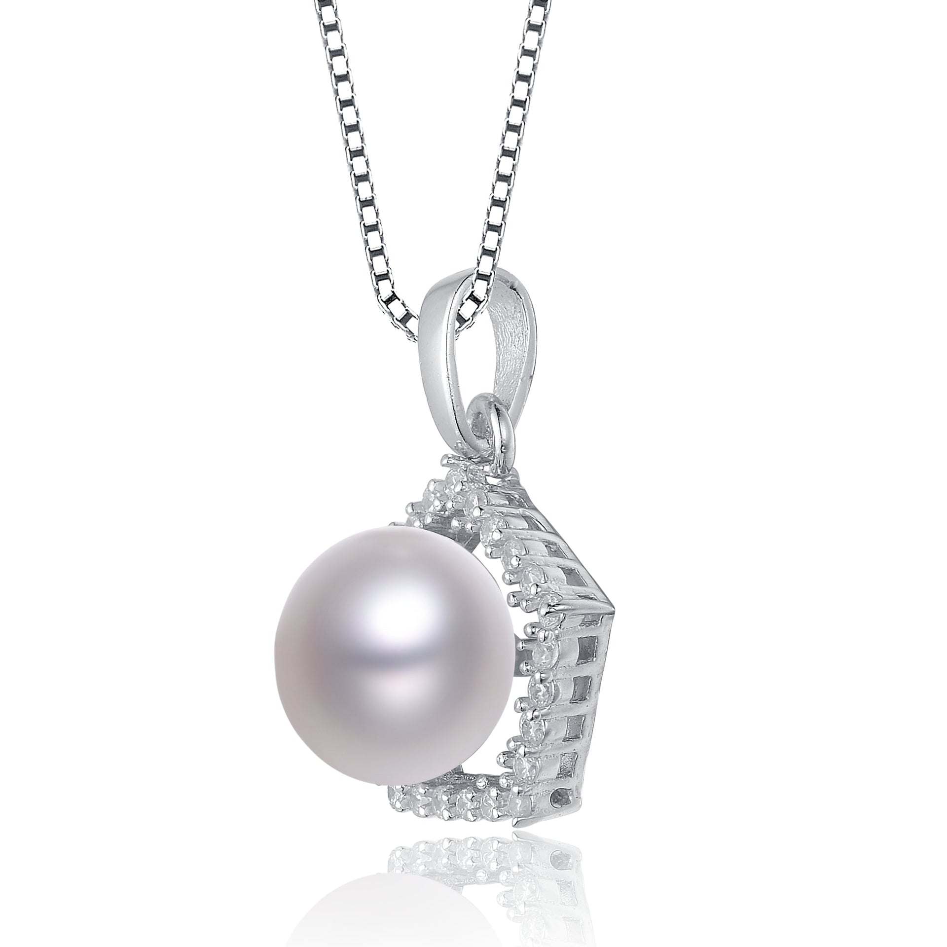 Sterling Silver Cubic Zirconia Pearl Necklace