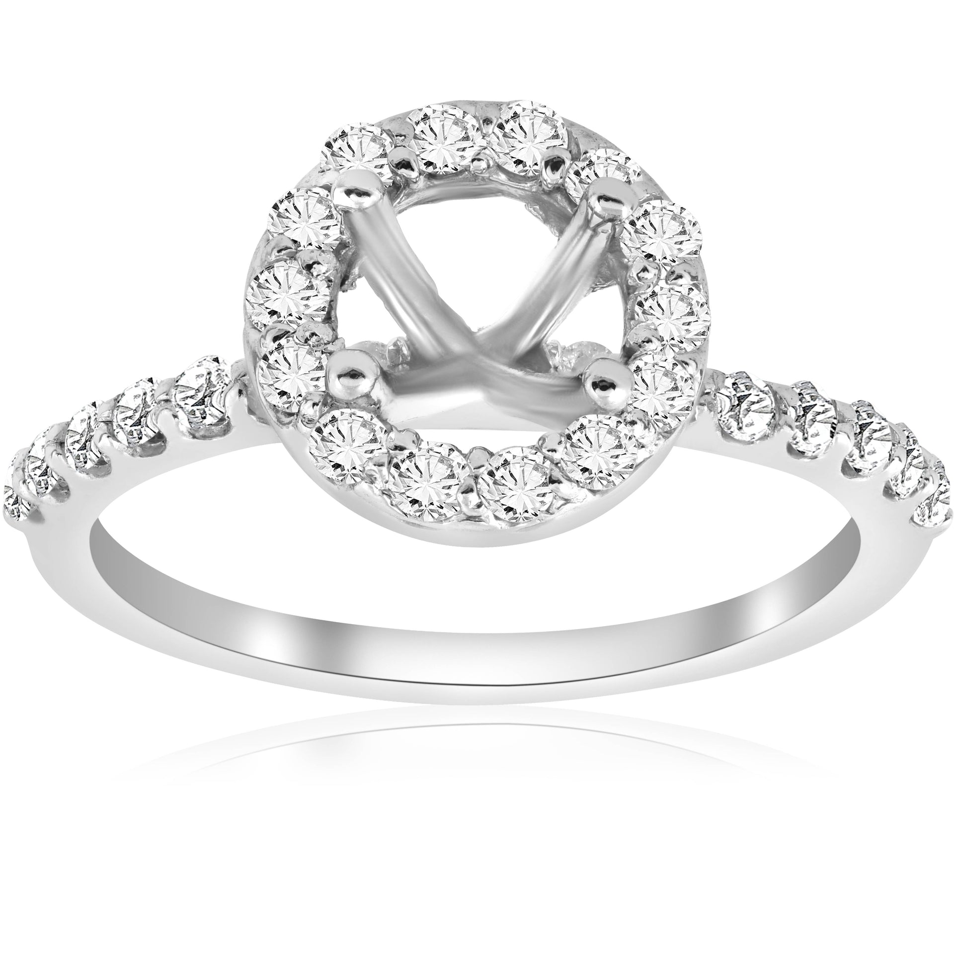 1/2 CT Diamond Halo Engagement Ring Setting 14K White Gold
