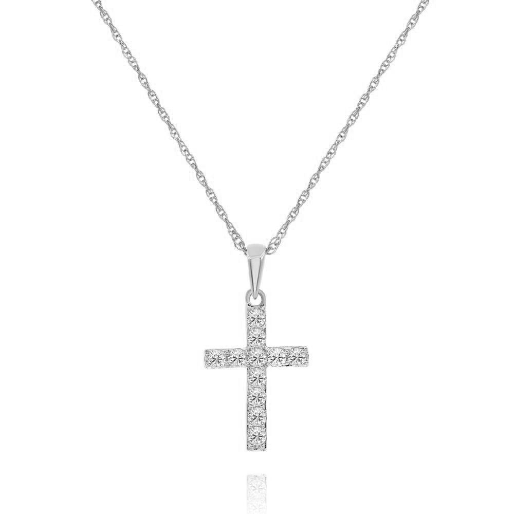 14kt white gold diamond pendant with cross-shaped design adorned with 0.15 cts tw diamonds