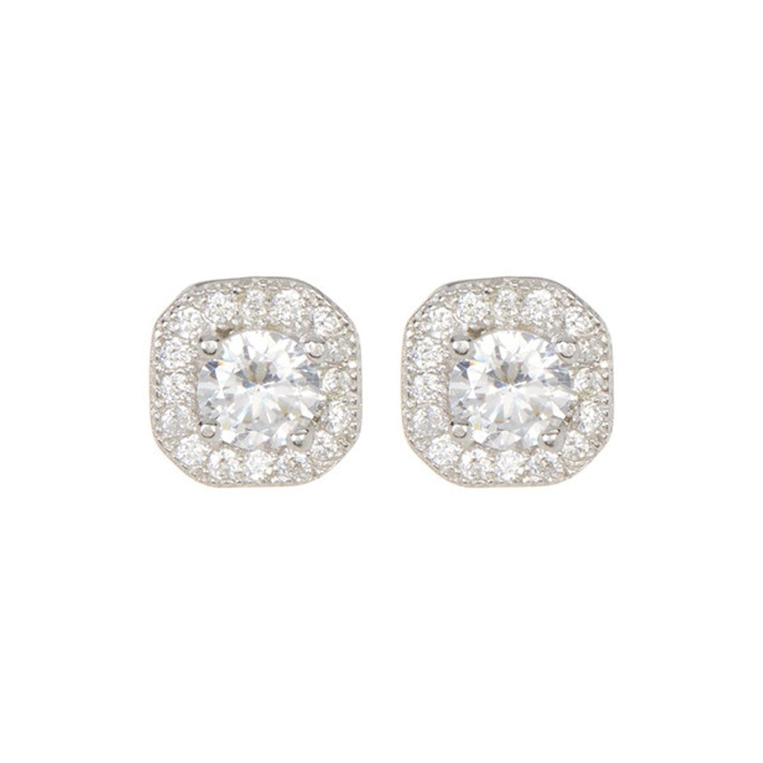 Adornia Vintage Crystal Halo Studs silver