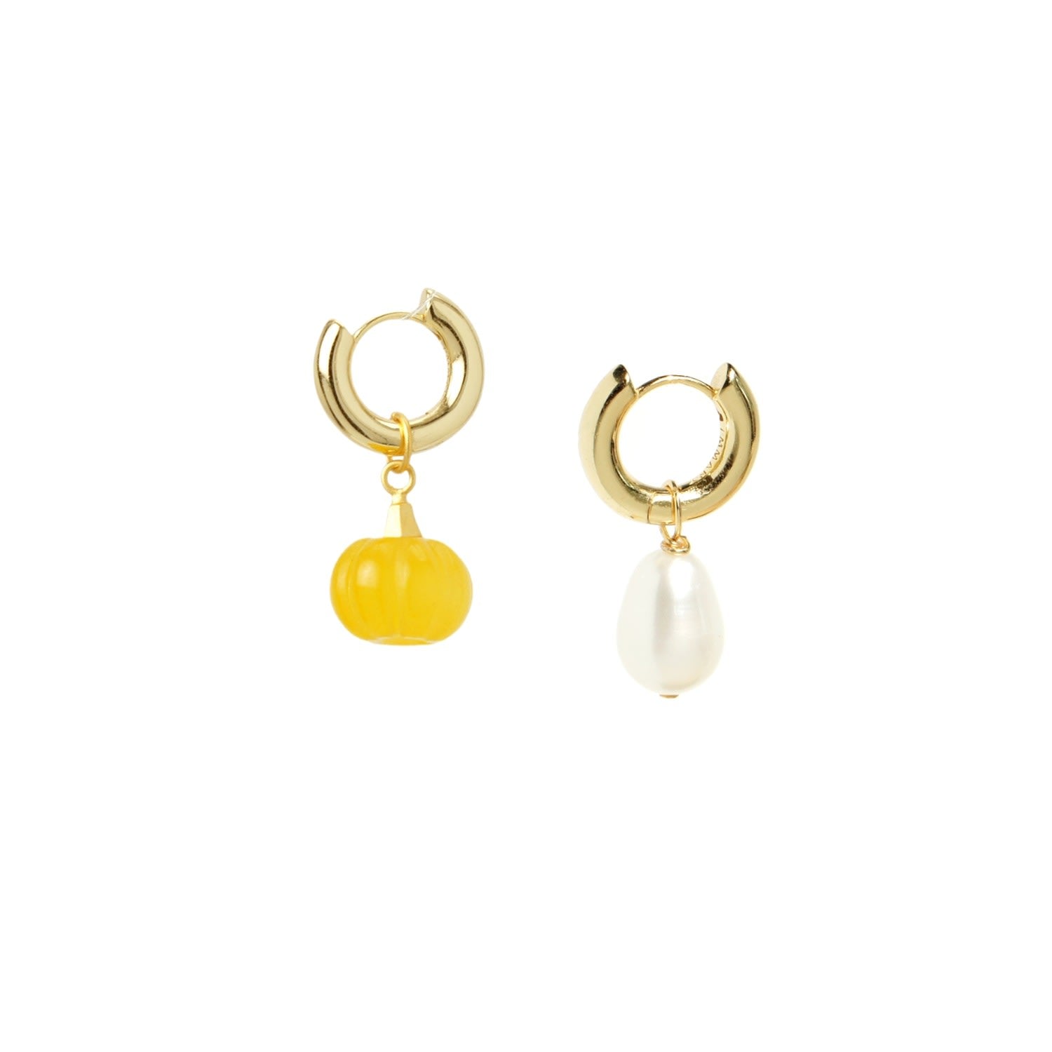 Jade Pumpkin And Freshwater Pearl Drop Gold Vermeil Hoop Earrings