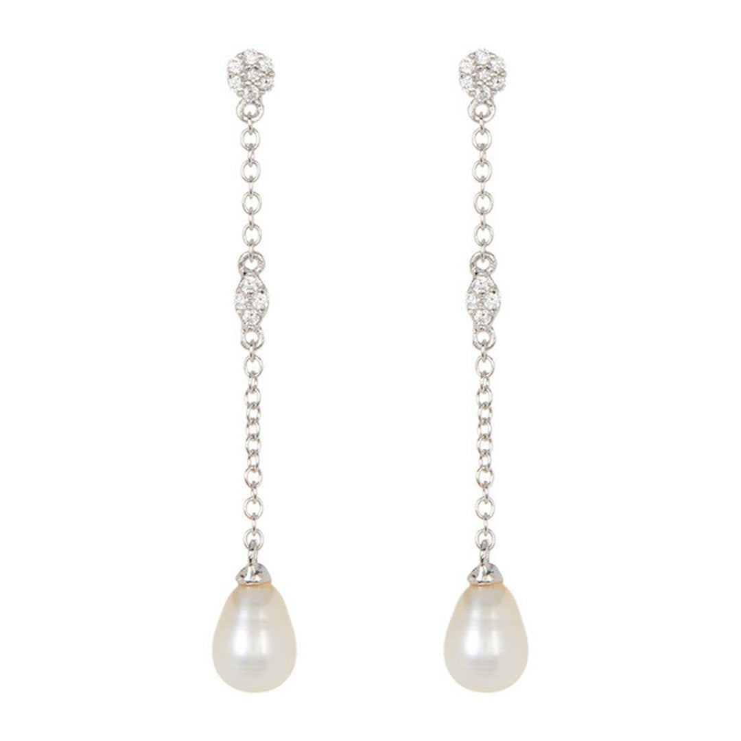 Adornia Freshwater Pearl and Crystal Drop Earrings silver