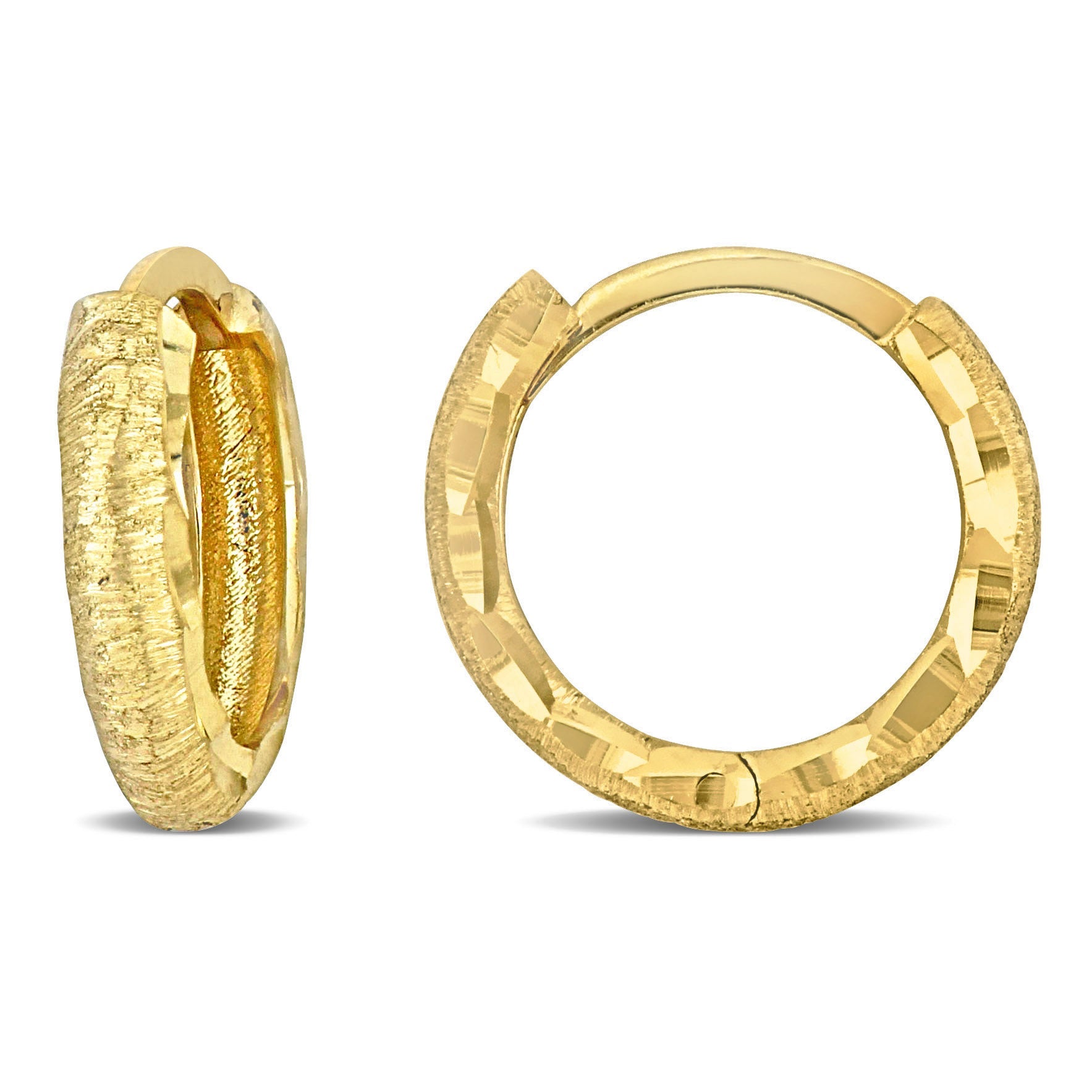 Mimi & Max 12mm Diamond Cut Design Mini Hoop Earrings in Brushed Finish 14k Yellow Gold