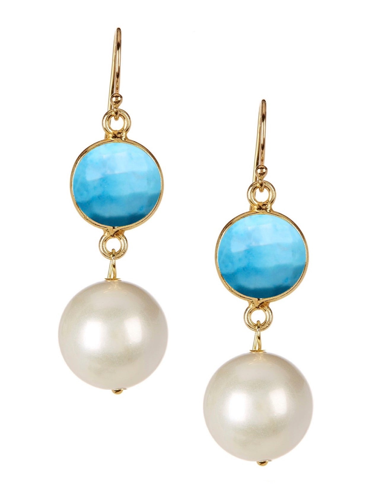 18k Gold Plated Turquoise & Pearl Drop Earrings