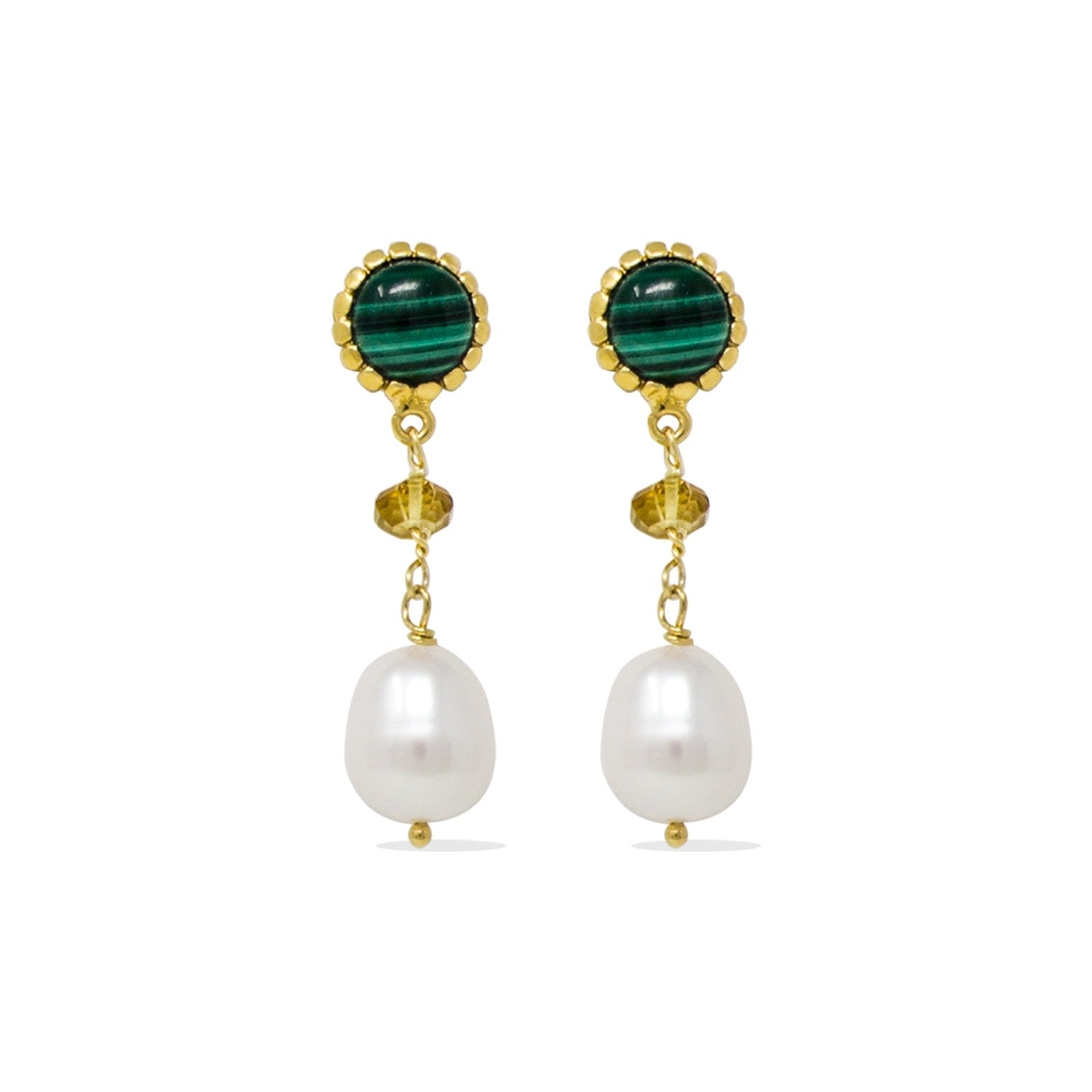 Malachite, Citrine & Pearl Drop Earrings