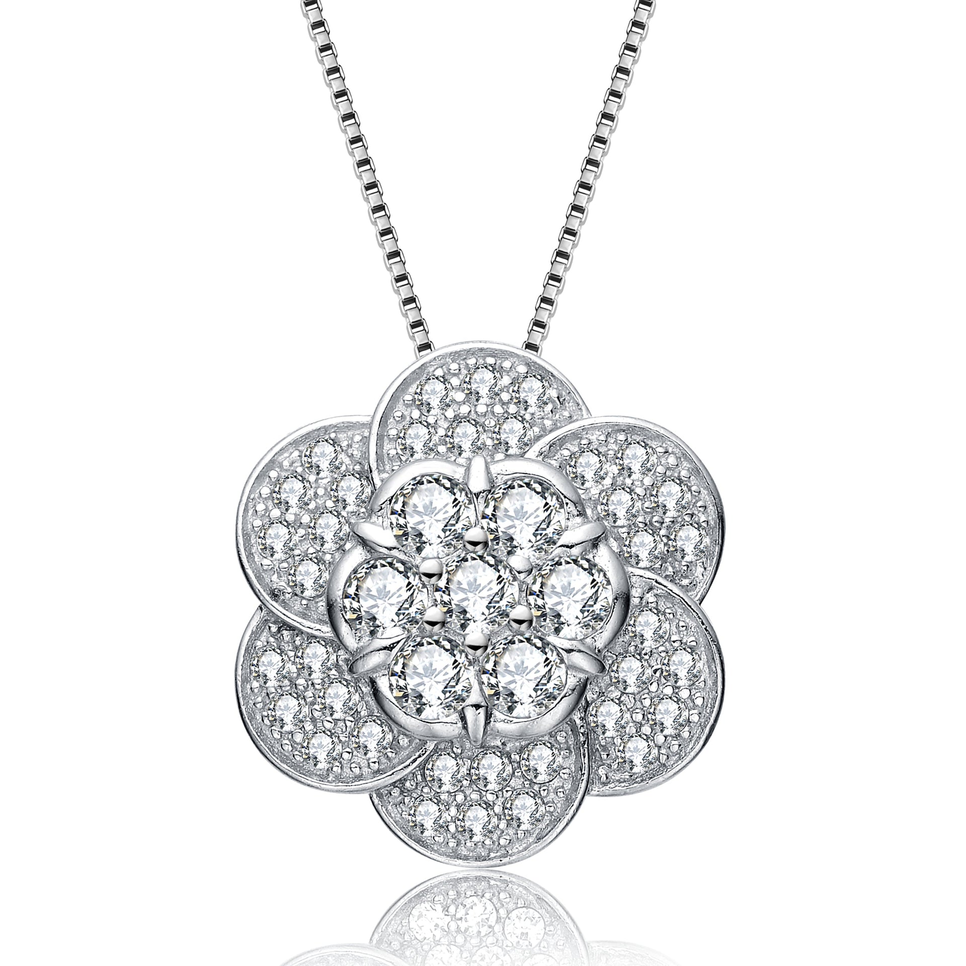 Sterling Silver White Cubic Zirconia Flower Pendant