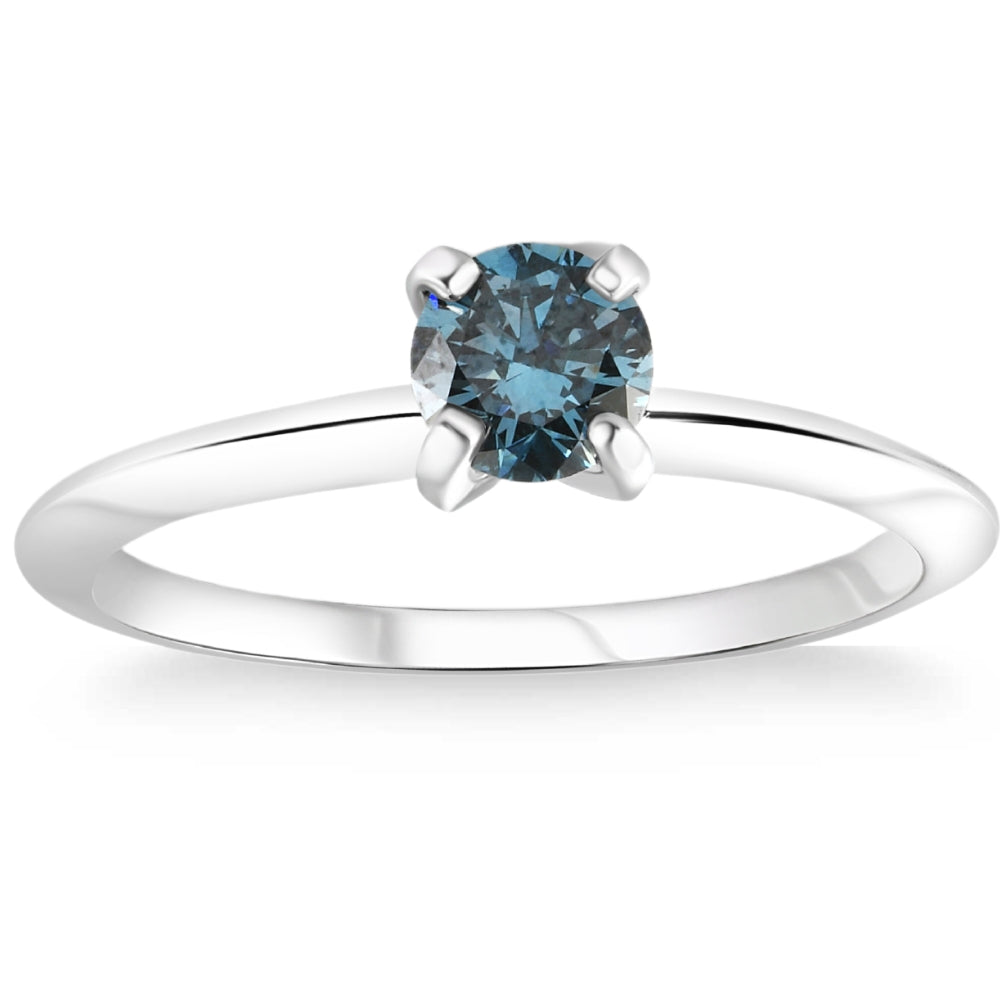 1/2ct Blue Diamond Solitaire 14K White Gold Engagement