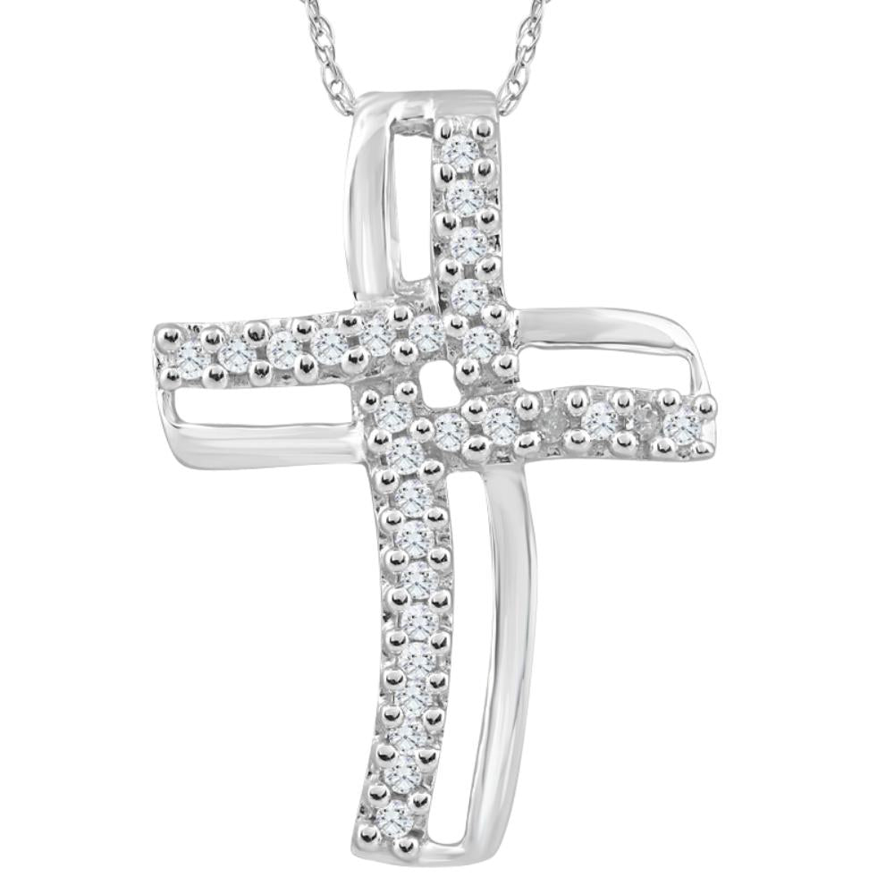 1/4Ct T.W. Diamond Cross 10k White Gold Pendant 18' Chain Necklace