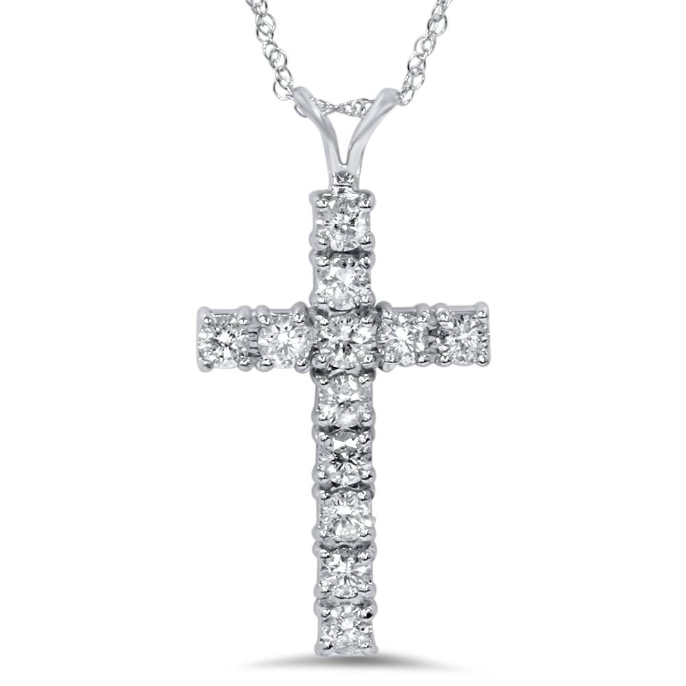 1 Ct Diamond Cross Pendant Necklace 18' 14k White Gold