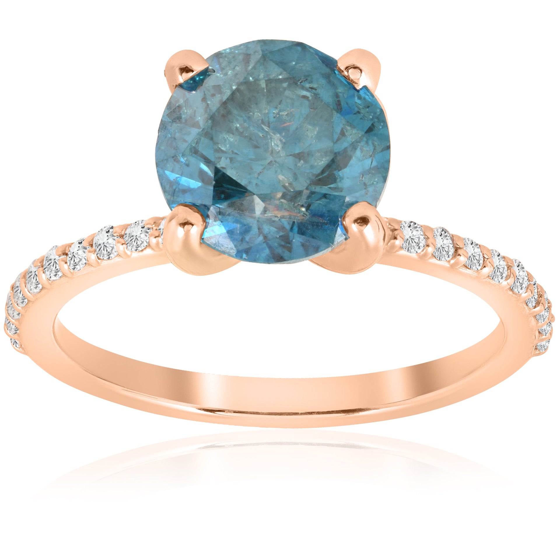 3 1/5ct Blue Diamond Engagement Ring 14k Rose Gold