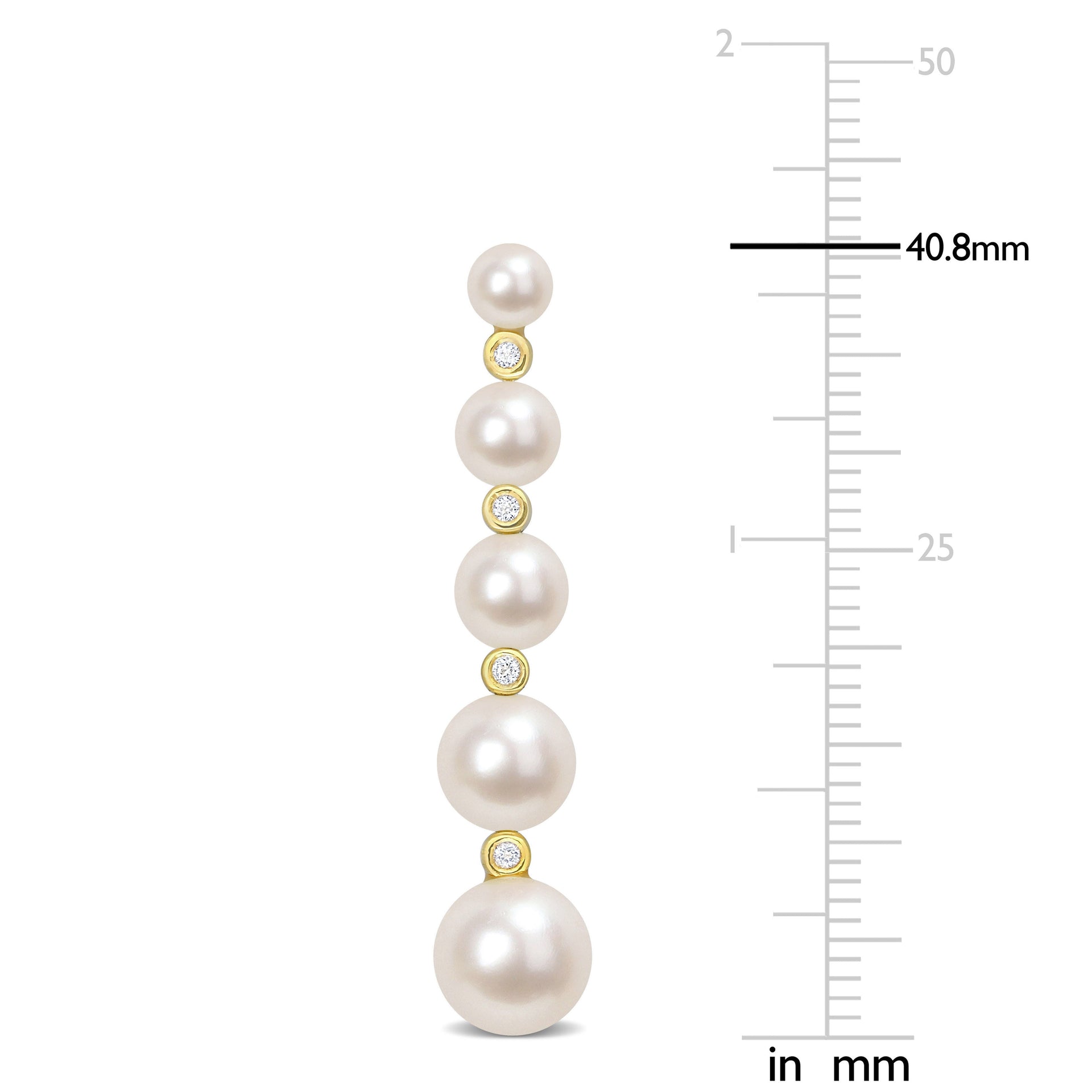 Freshwater Cultured Pearl and 1/4 CT TGW White Topaz Graduated Dangle Earrings in Yellow Plated Sterling Silver