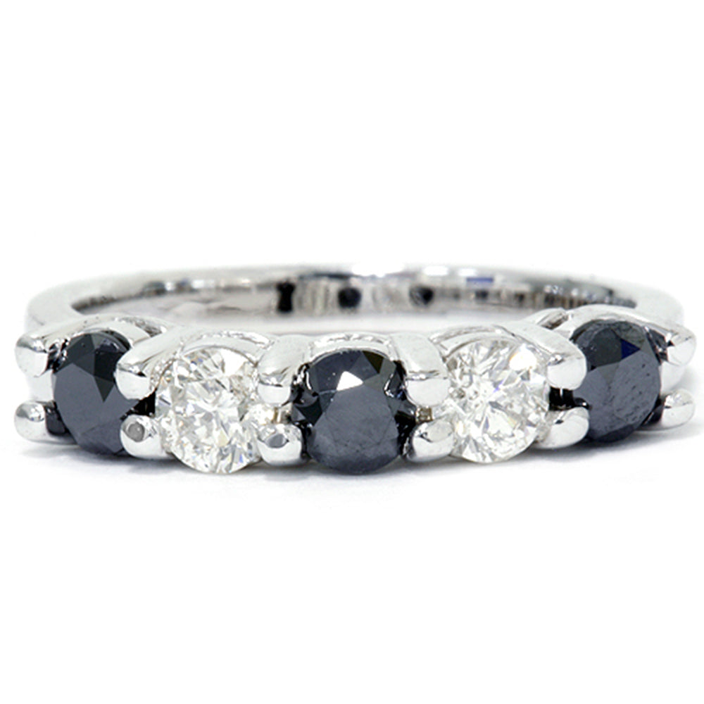 1 carat Treated Black & White Five Stone Diamond Ring 14K White Gold