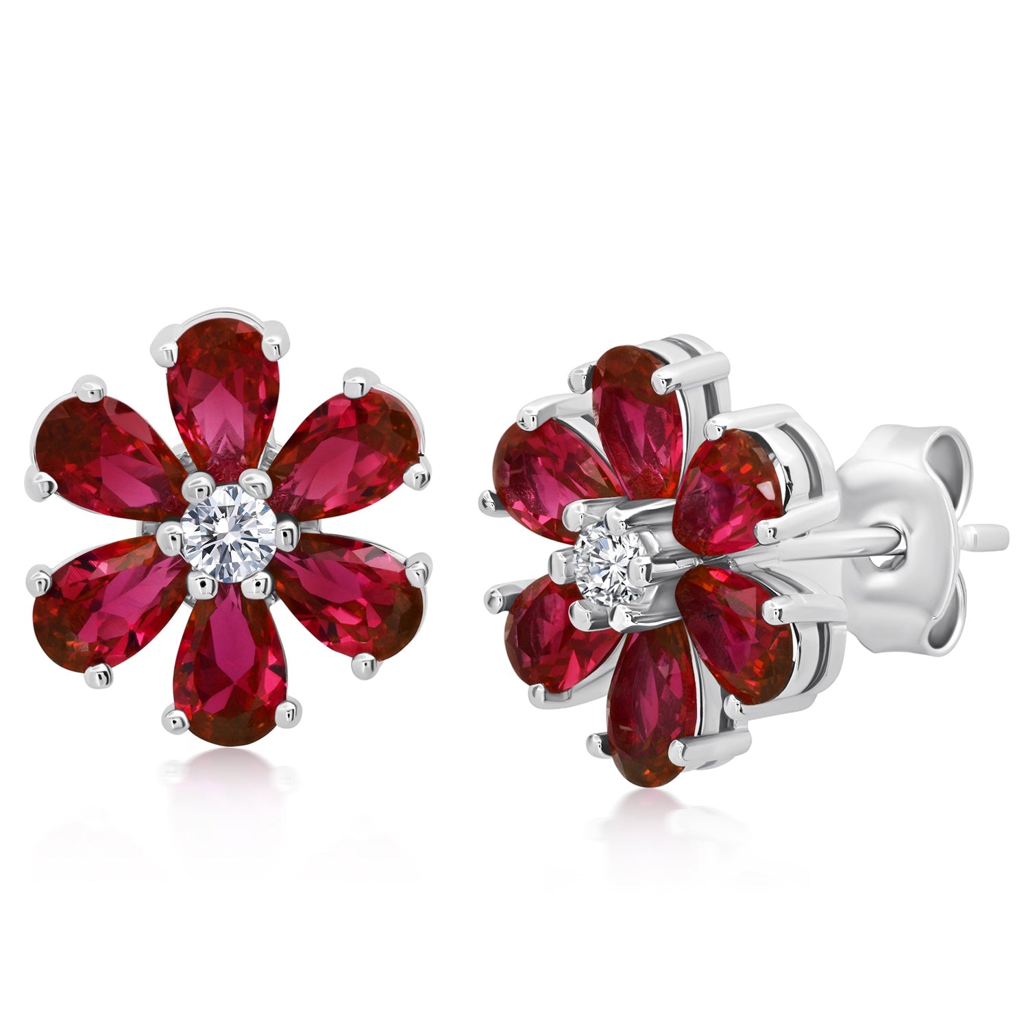 Gemstone Flower Stud Earrings in 925 Sterling Silver (1/2')