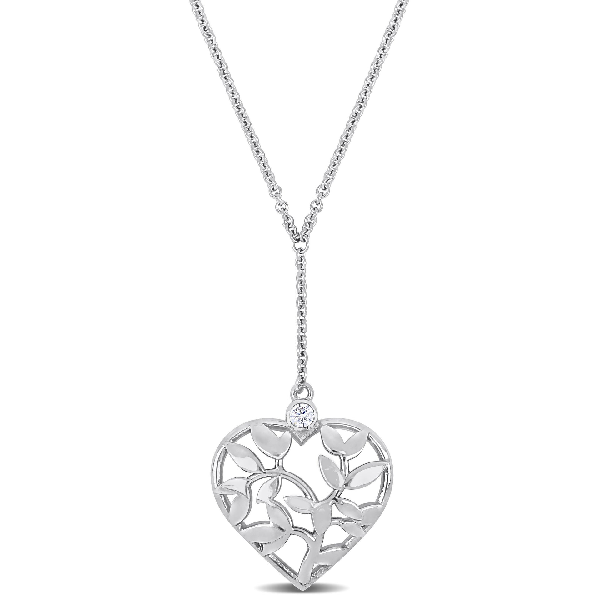 Mimi & Max Cubic Zirconia Heart Drop Necklace in Sterling Silver - 16+2 in