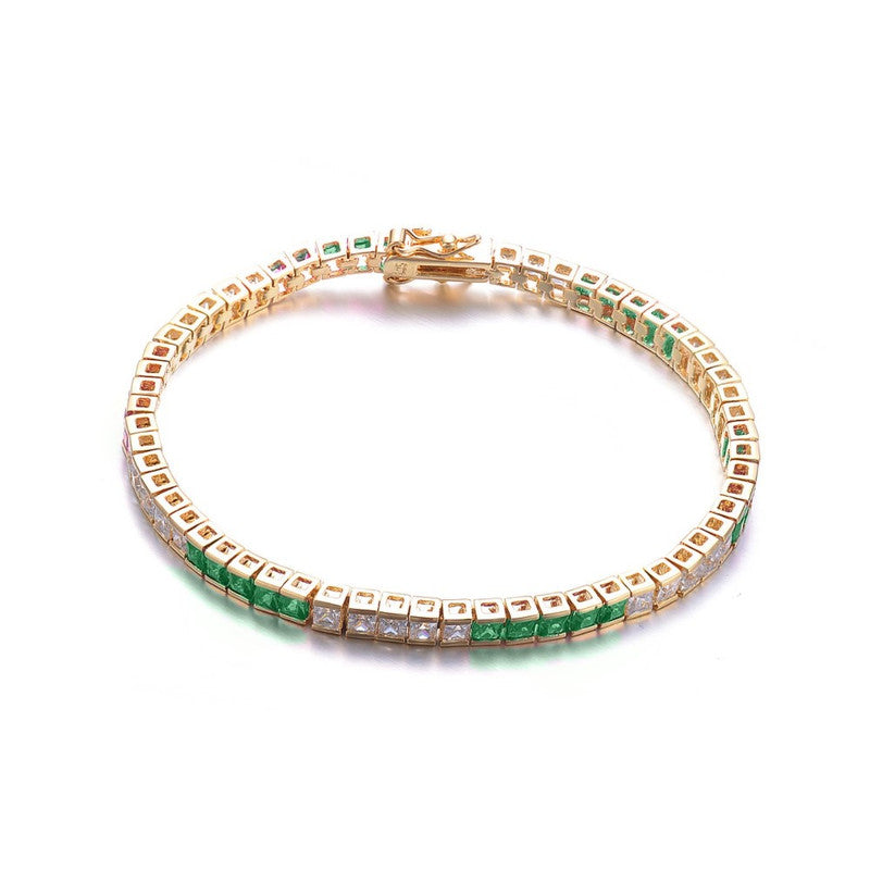 Sterling Silver 14k Yellow Gold Plated with Colored Cubic Zirconia 5x5 Accent Bracelet