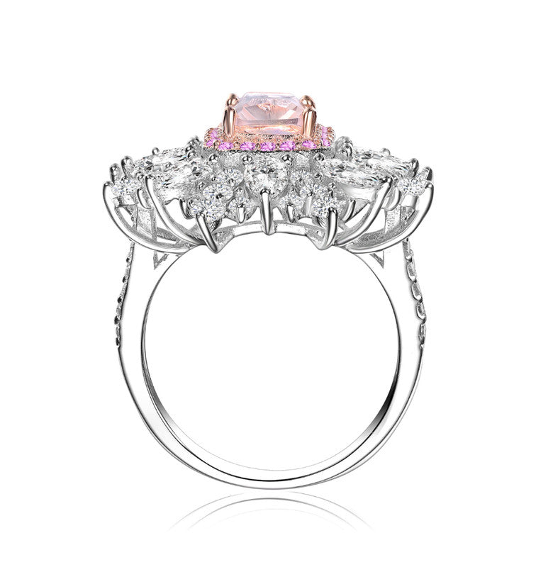 GENEVIVE Sterling Silver Rose Gold Plated Morganite Cubic Zirconia Cocktail Ring