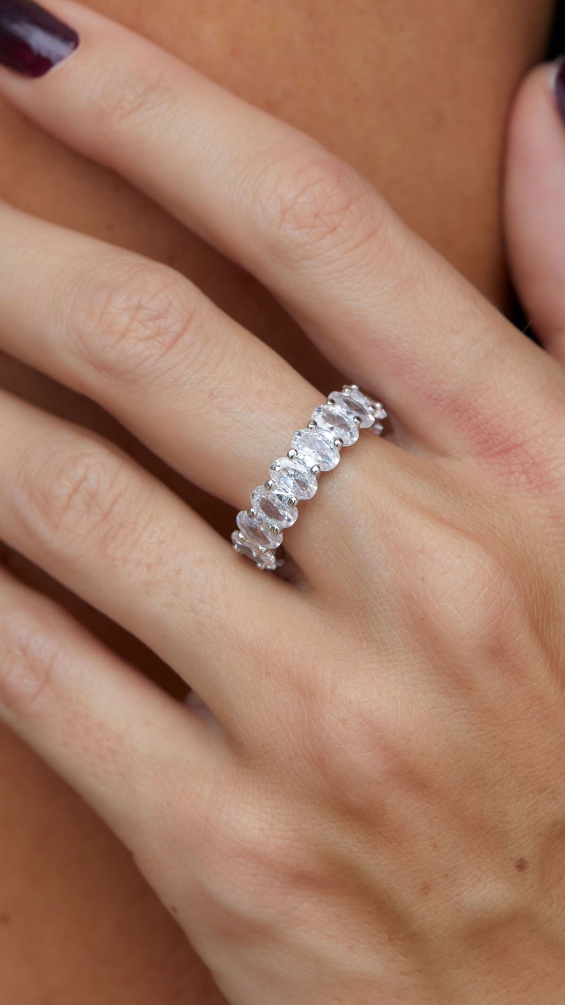 RHODIUM PLATED OVAL ETERNITY BAND