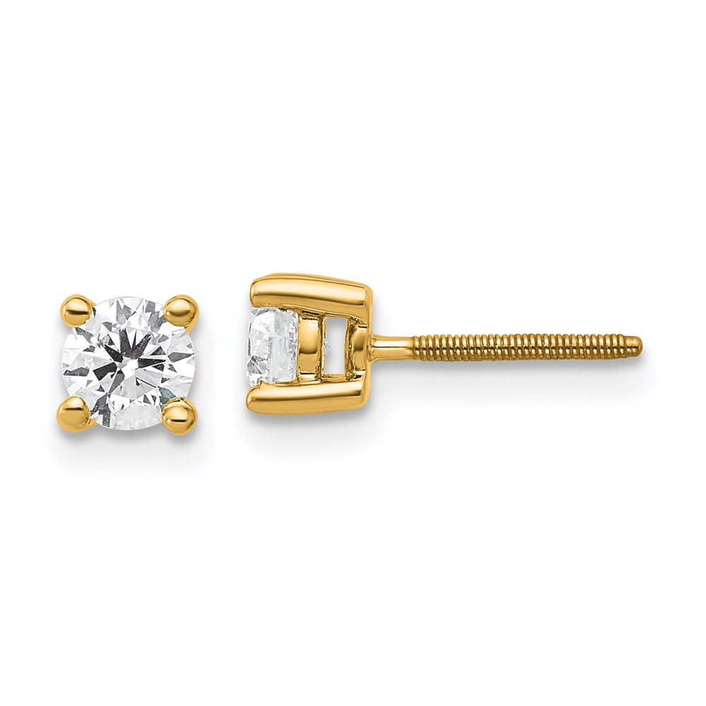 14k Gold 1/2 CT Round Lab Grown Diamond Stud Earrings Screw Back VS Clarity D-E Color