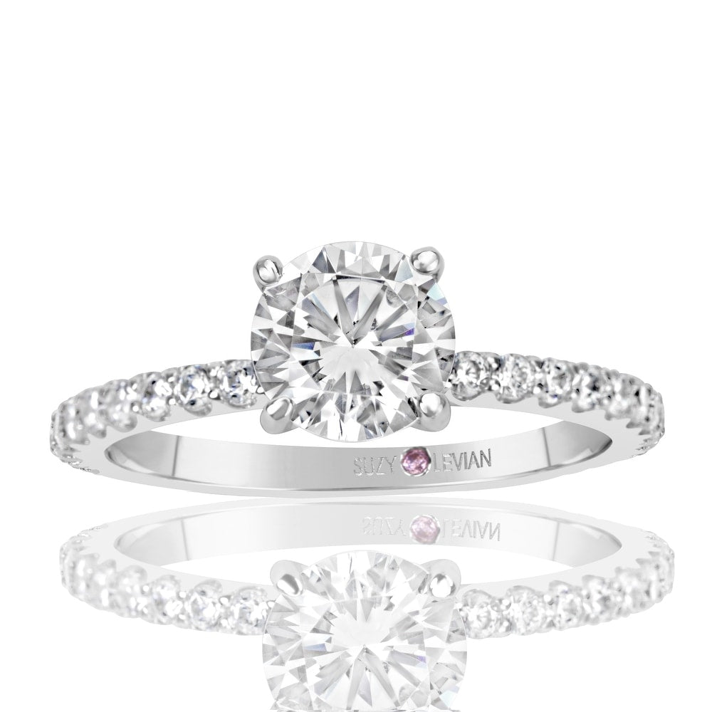 Suzy Levian Sterling Silver Round Cut Cubic Zirconia Bridal Engagement Ring