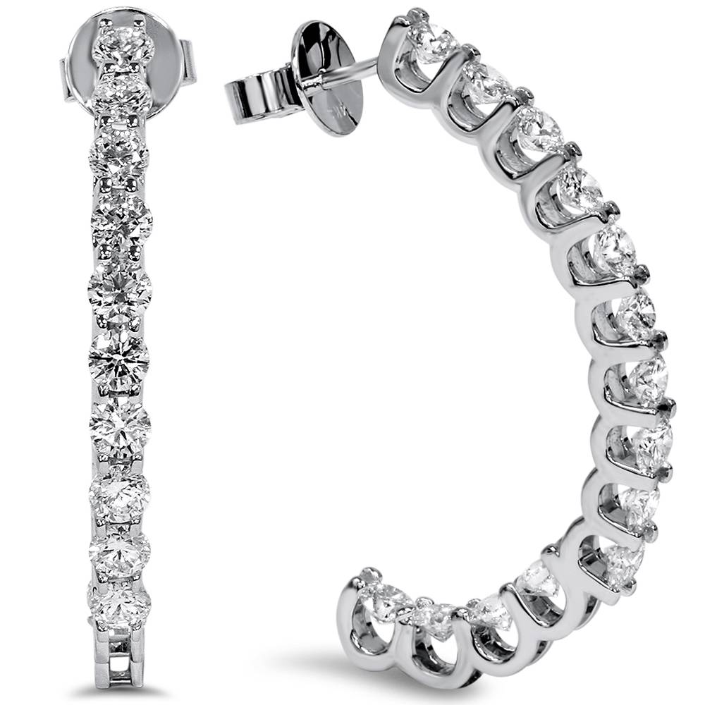 GH/SI 3 1/4ct Diamond Hoops Inside Outside U Style Setting White Gold 1 1/2'