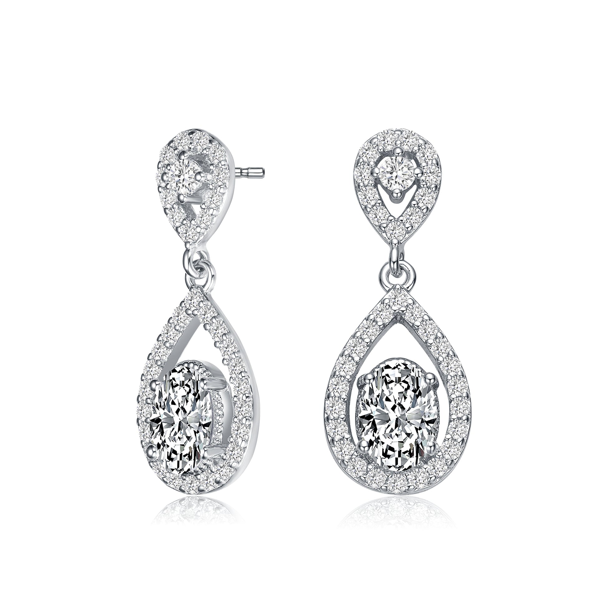 Sterling Silver Cubic Zirconia Halo Two Pear Drop Earrings