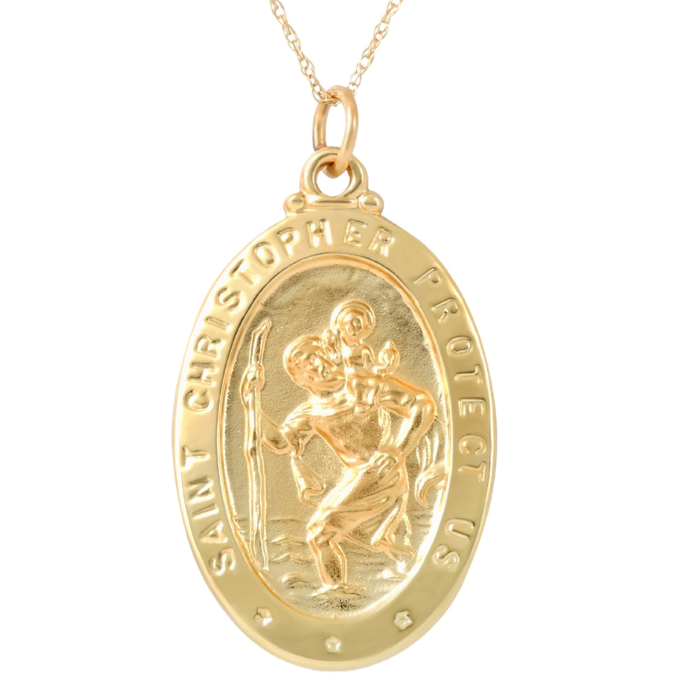 14k Yellow Gold St. Christopher Medal Pendant 1' Tall 3 Grams