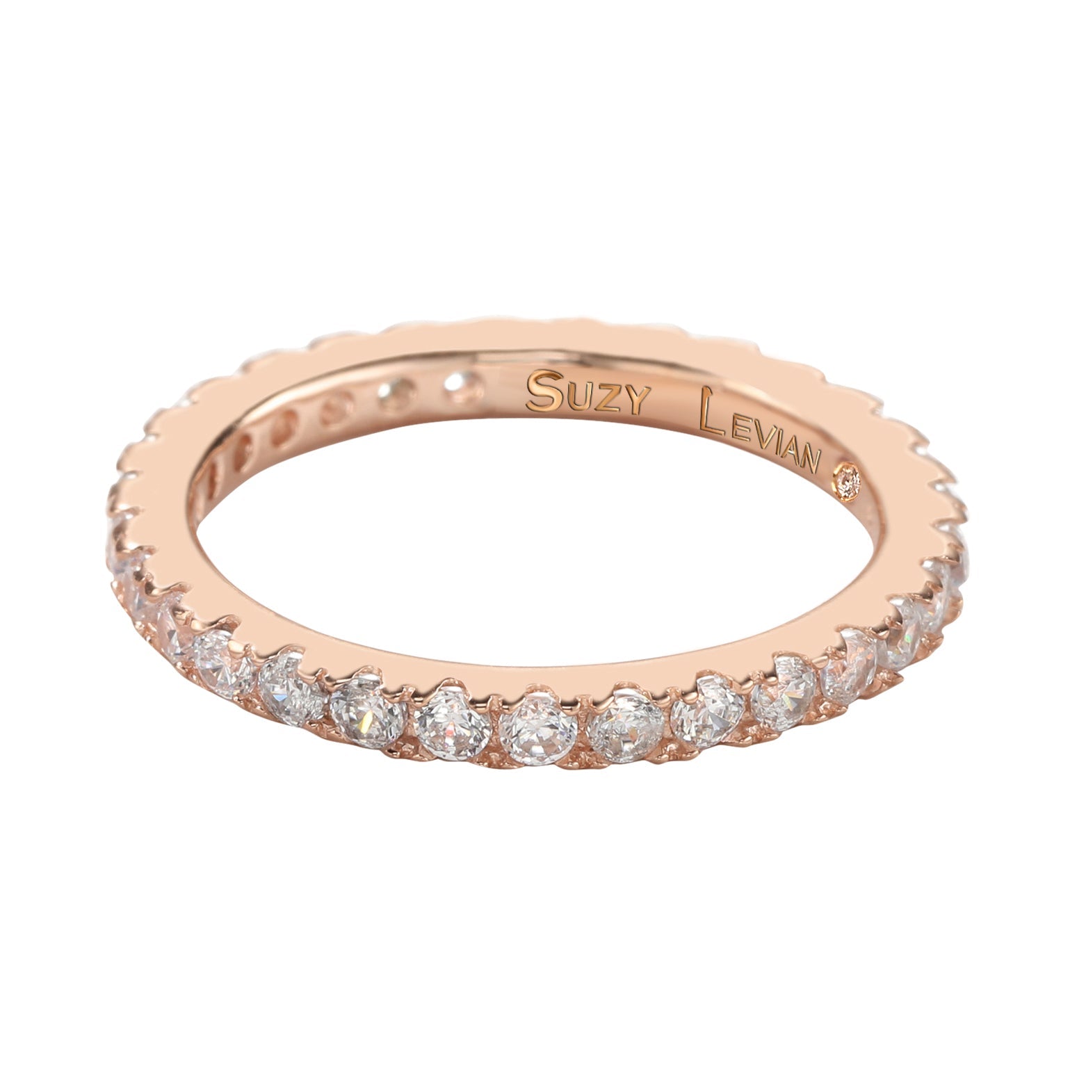 Suzy Levian Rose Sterling Silver Thin White Cubic Zirconia Eternity Band