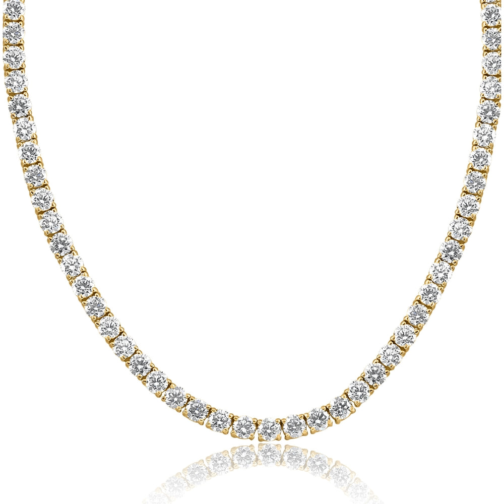 30 Ct Diamond Tennis Necklace 14K Yellow Gold 15' Lab Grown