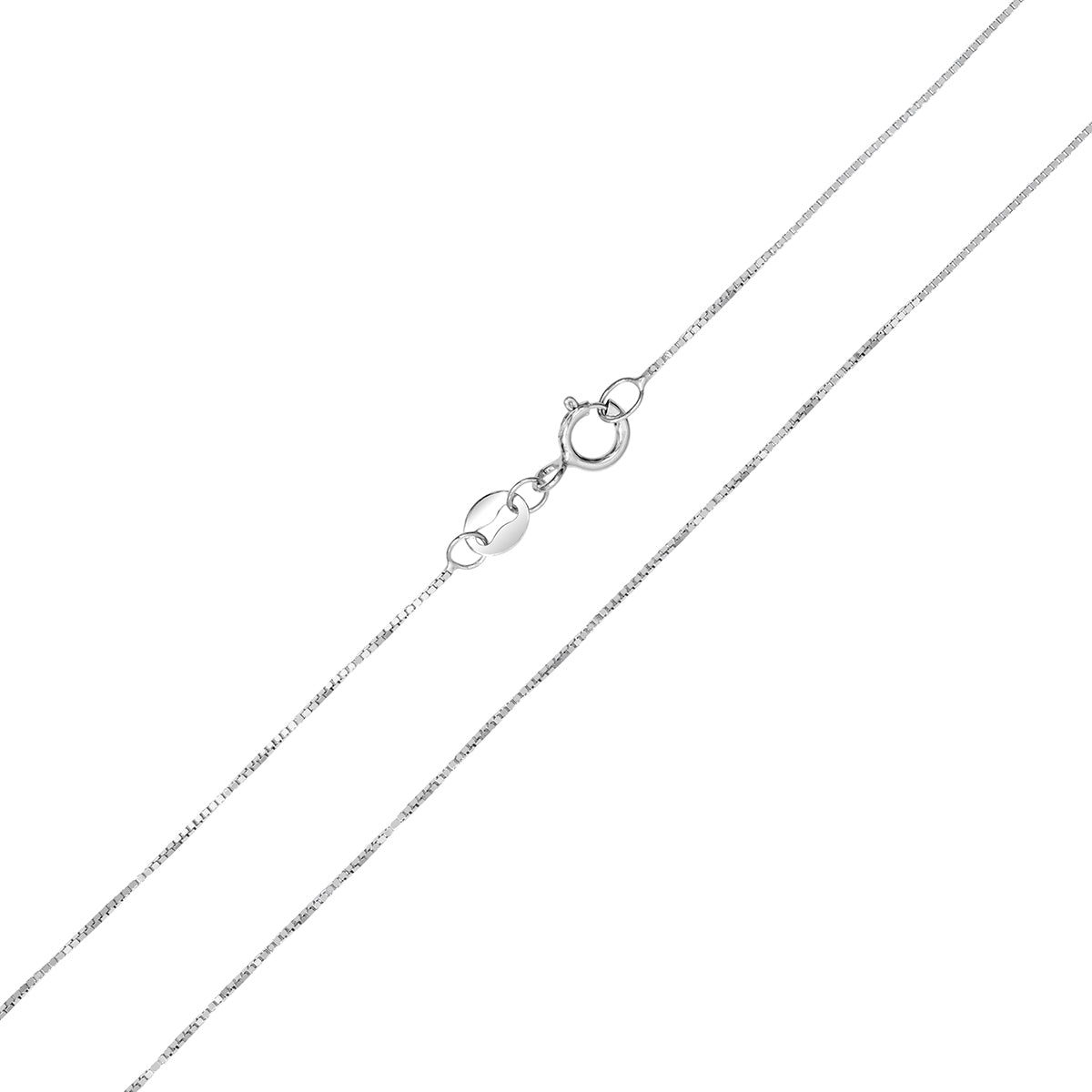 10K White Gold 0.6Mm Classic Box Chain With Spring Ring Clasp - 20 Inch