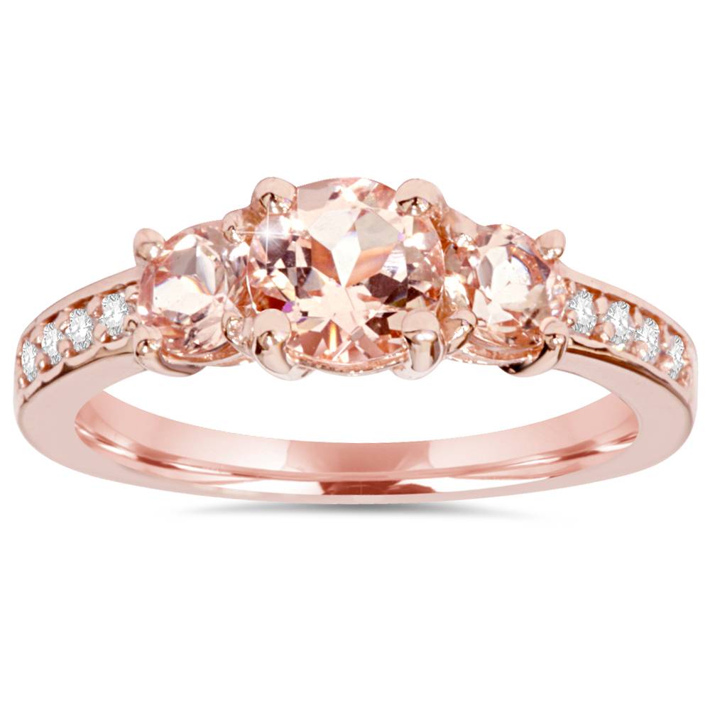 1 1/2 CT Morganite & Diamond 3-Stone Engagement Ring 14K Rose Gold