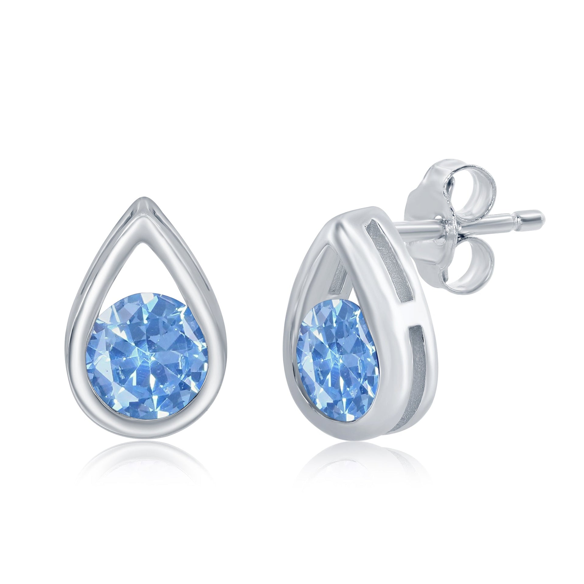 Sterling Silver Pearshaped Earrings W/Round 'March Birthstone' Studs - Aquamarine