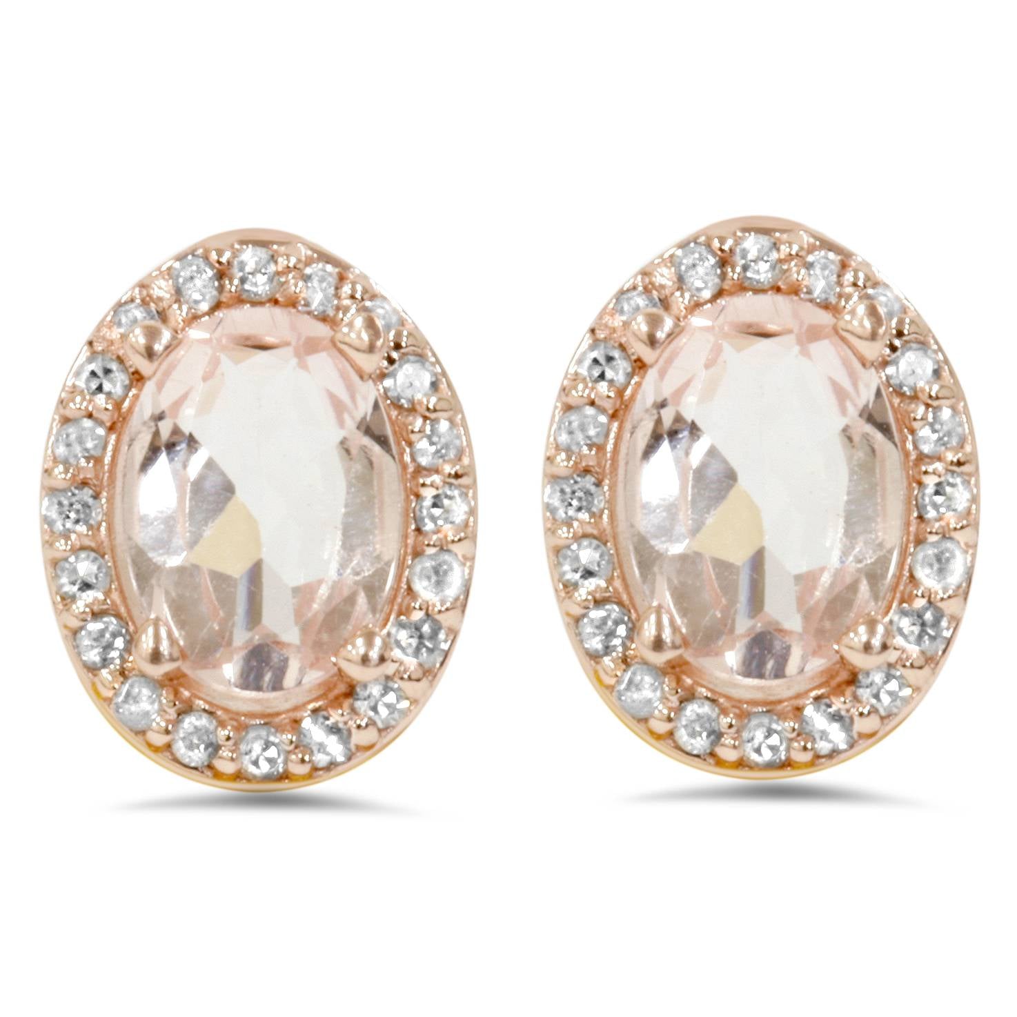 2 1/4ct Morganite Oval Shaped Diamond Halo Studs 14K Rose Gold (K-L,I2-I3)