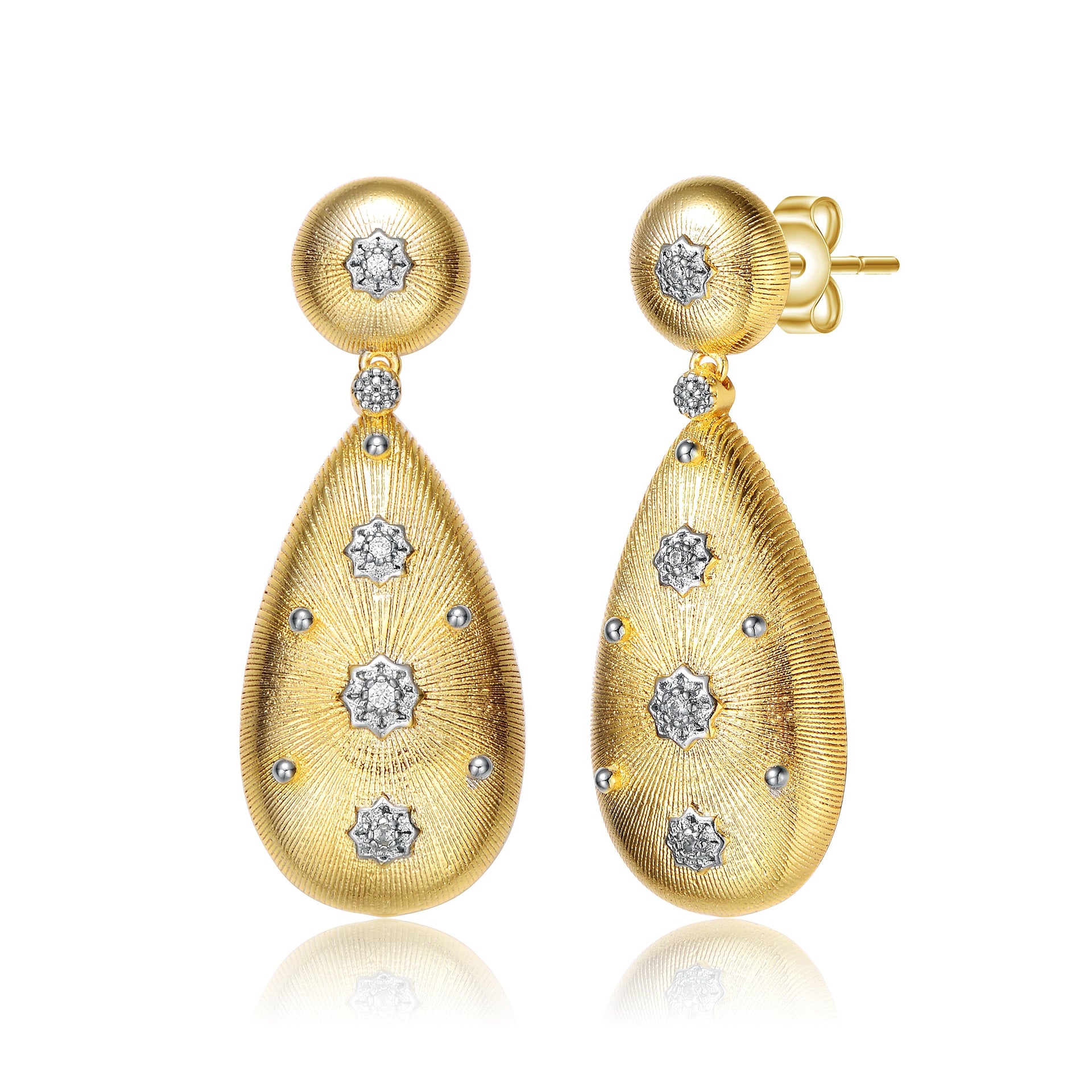 Rhodium And 14k Gold Plated Cubic Zirconia Drop Earrings