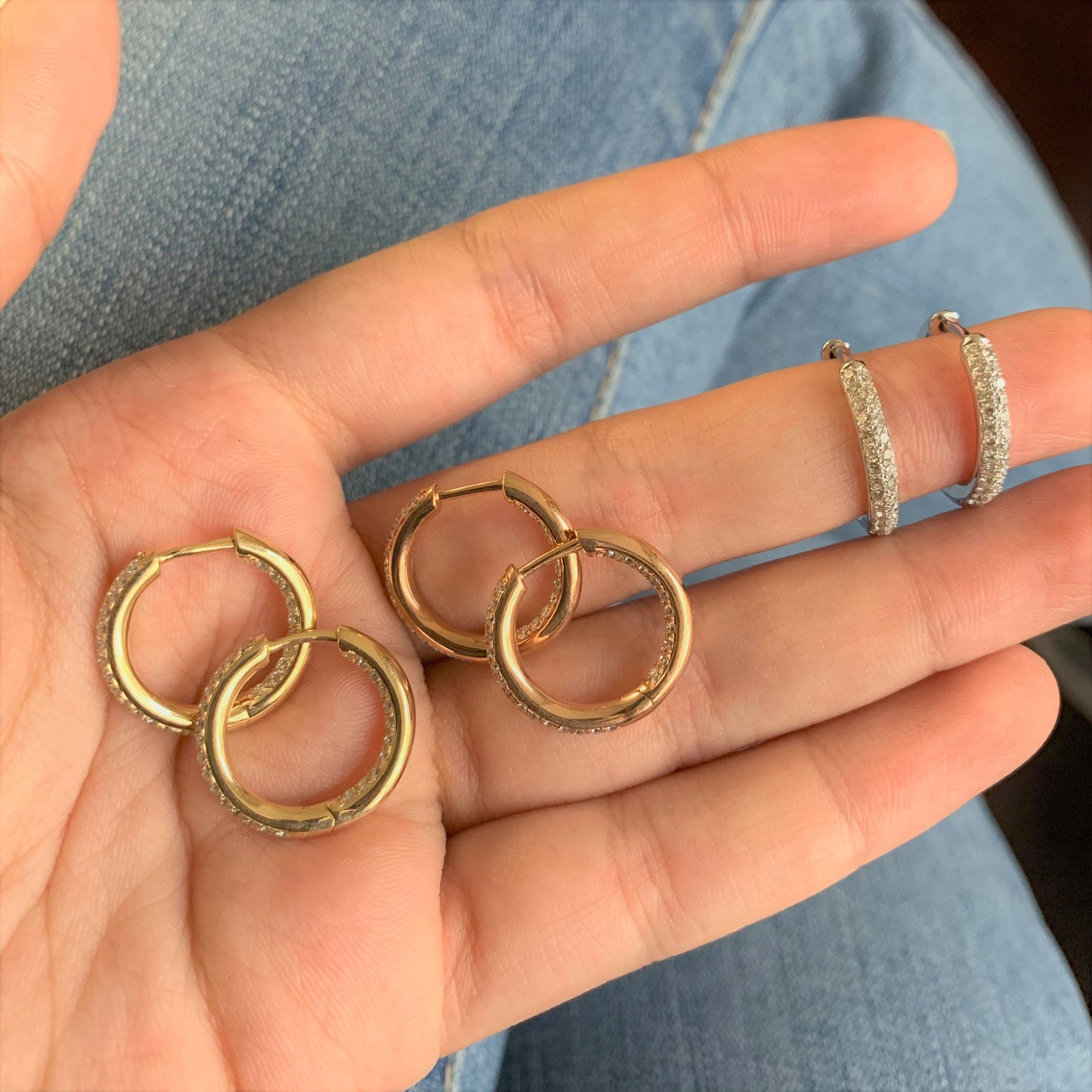 14k Gold & Diamond Pave Hoop Earrings