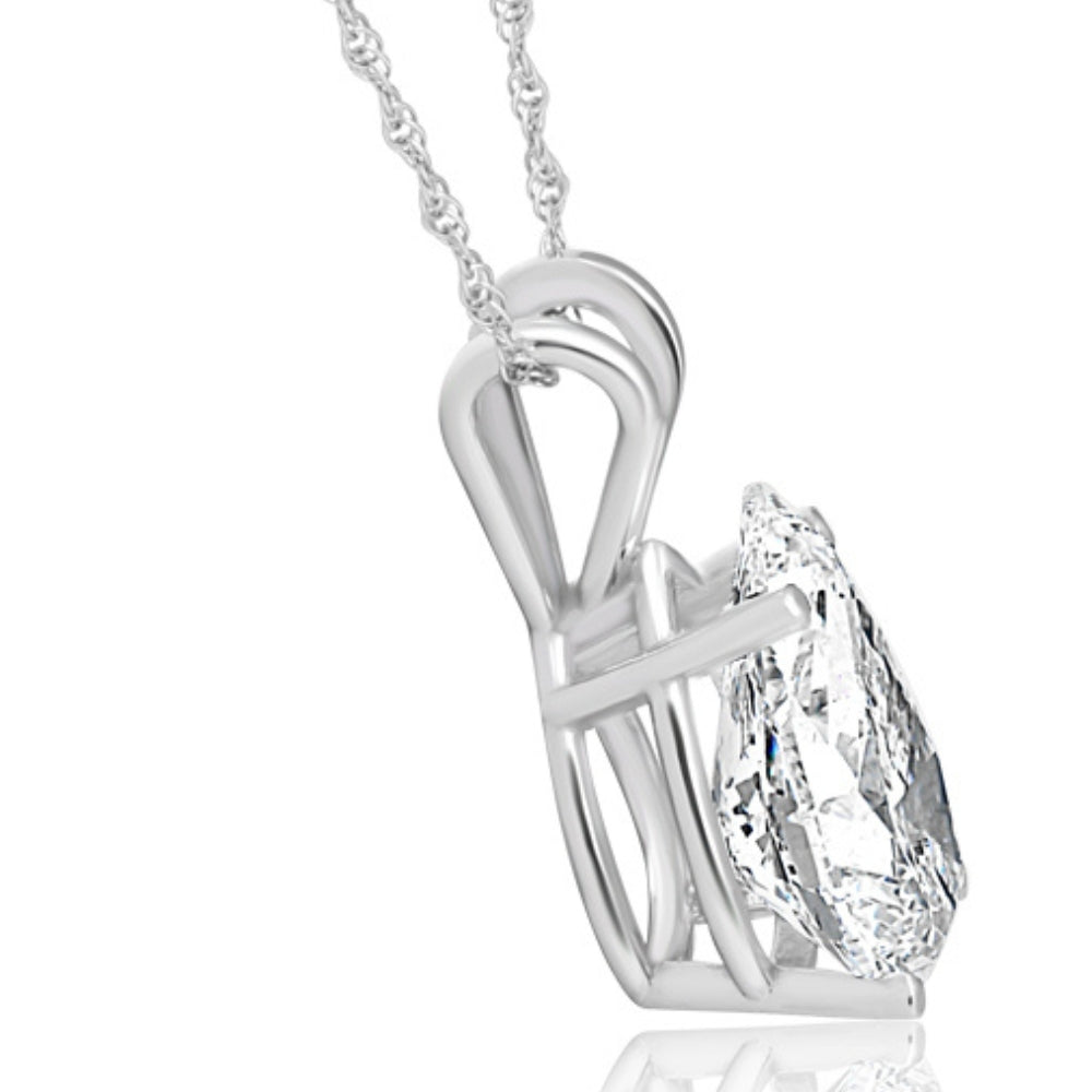 3 Ct Pear Shape Solitaire Lab Grown Diamond Pendant 14k White Gold Necklace