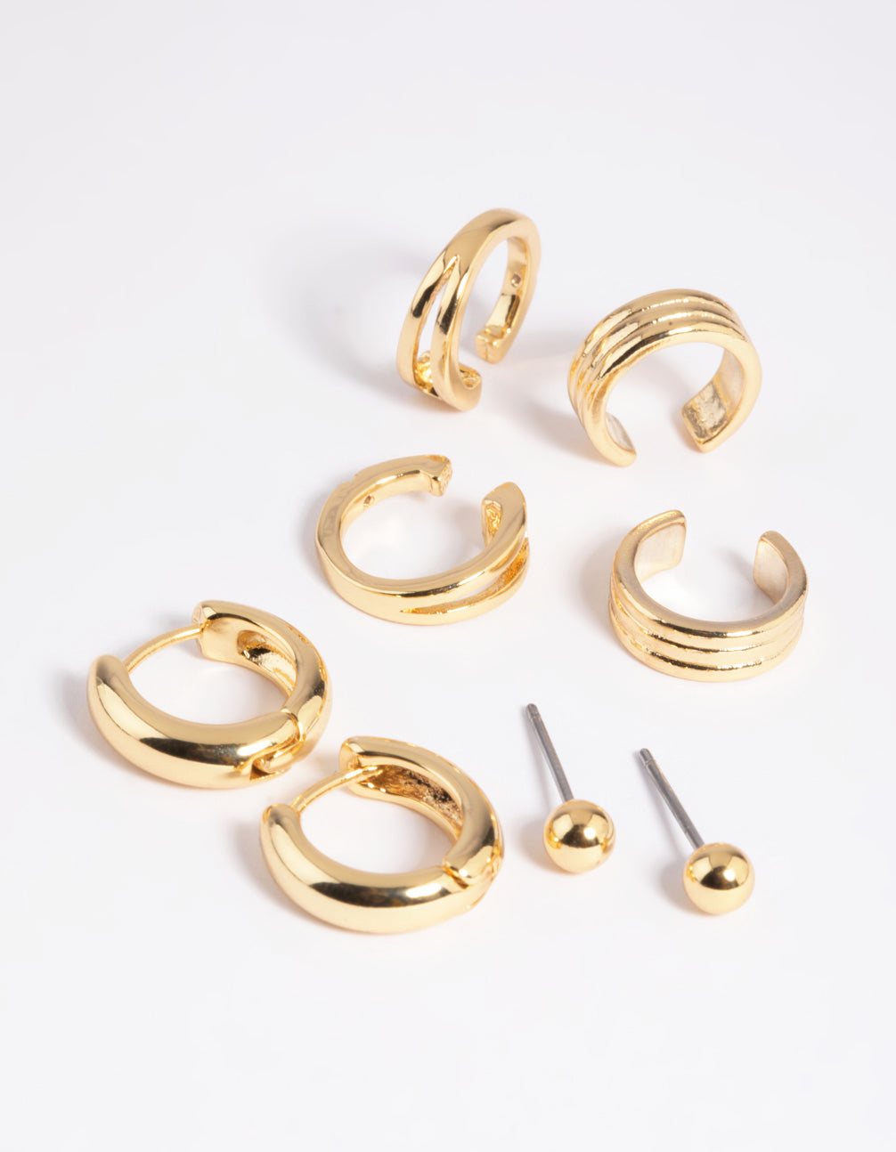 Lovisa Gold Plated Basic Huggie & Cuff Earrings 8-pack | Premium Gold Plated On Brass | Hypoallergenic | Elegant And Versatile