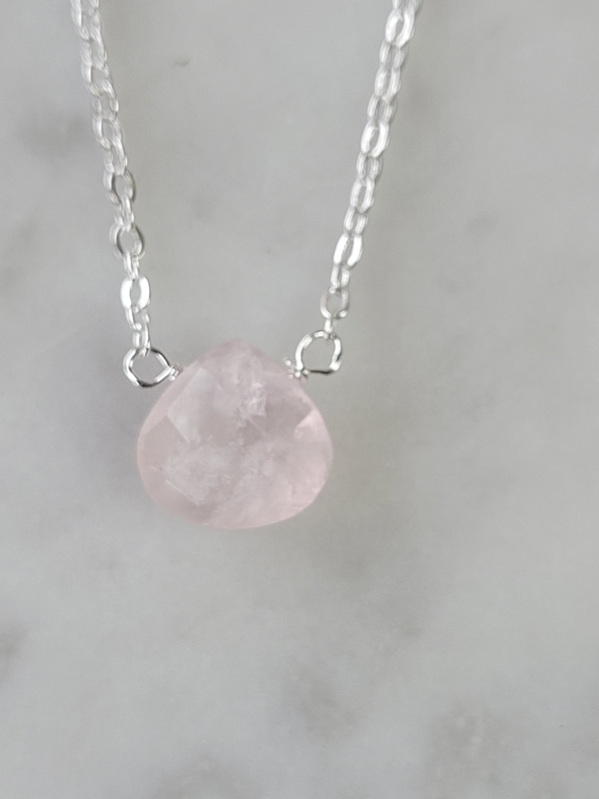 Stephanie Delicate Drop Necklace in Rose Quartz