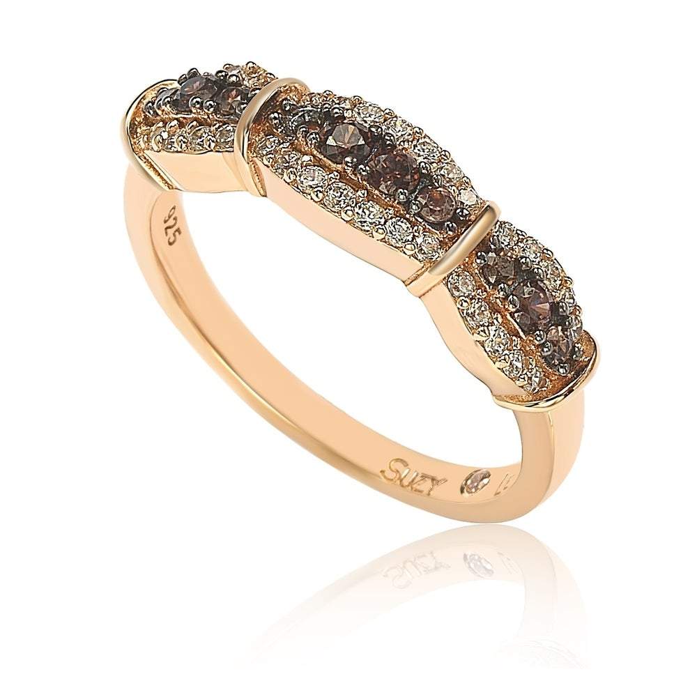 Suzy Levian Brown & White Cubic Zirconia in Rose Sterling Silver Accent Band
