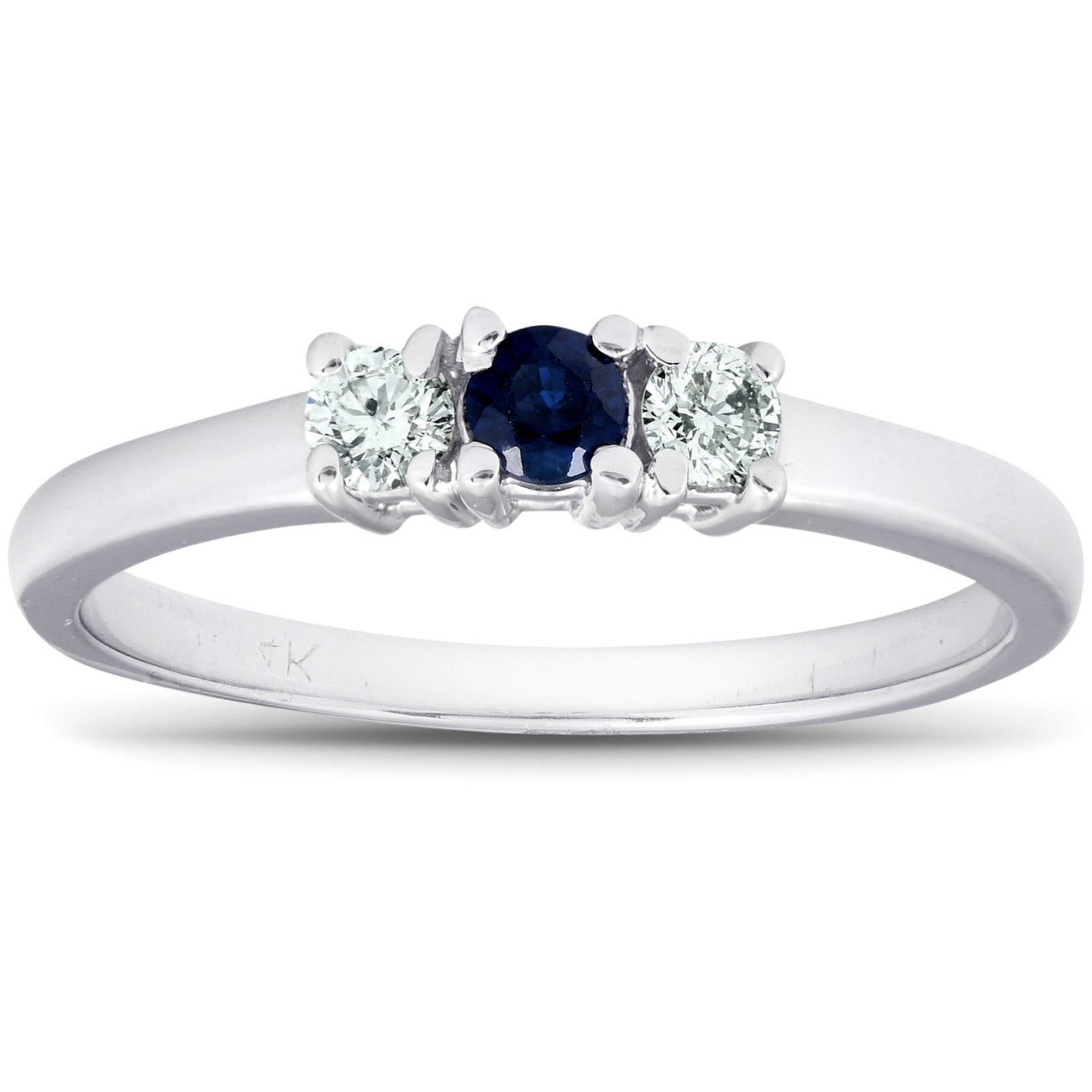 1/4ct 3 Stone Blue Sapphire Diamond Ring 14k White Gold