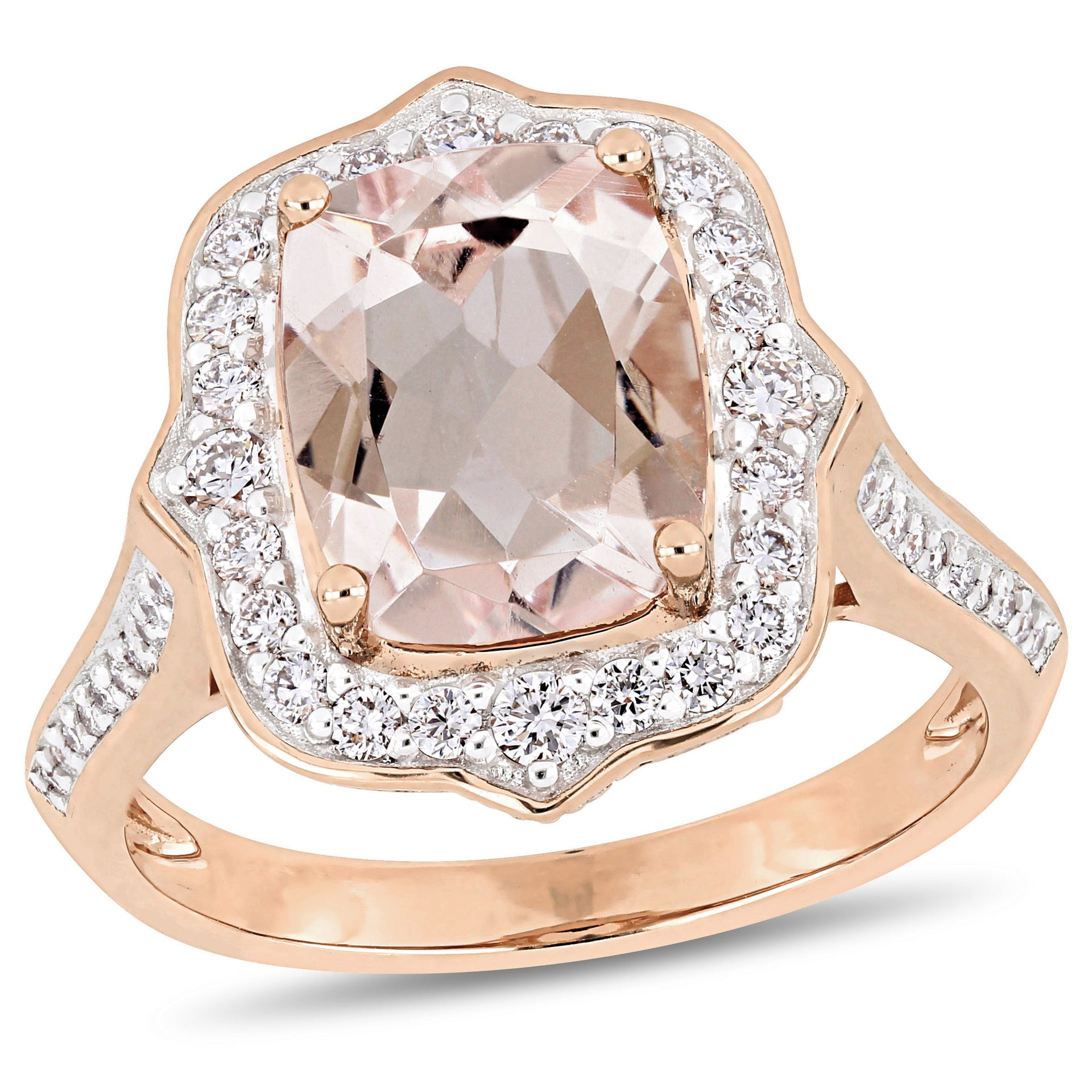 Mimi & Max Cushion-cut Morganite 5/8ct TW Diamond Halo Engagement Ring 14k Rose Gold
