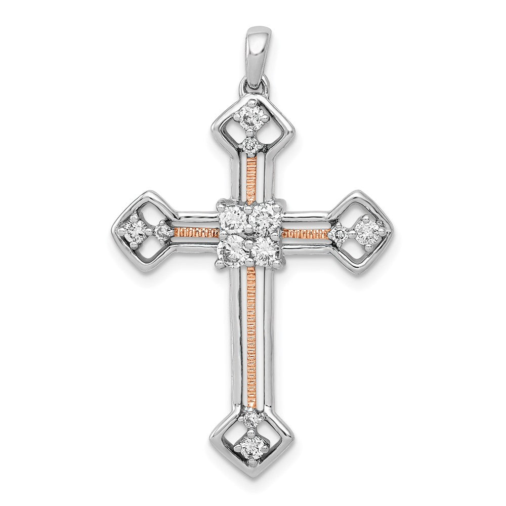 14K Two-tone Gold Lab Grown Diamond Cross Pendant (0.4ct VS G-H)