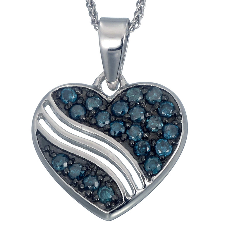 1/2 cttw Blue Diamond Heart Pendant Necklace .925 Sterling Silver with Chain
