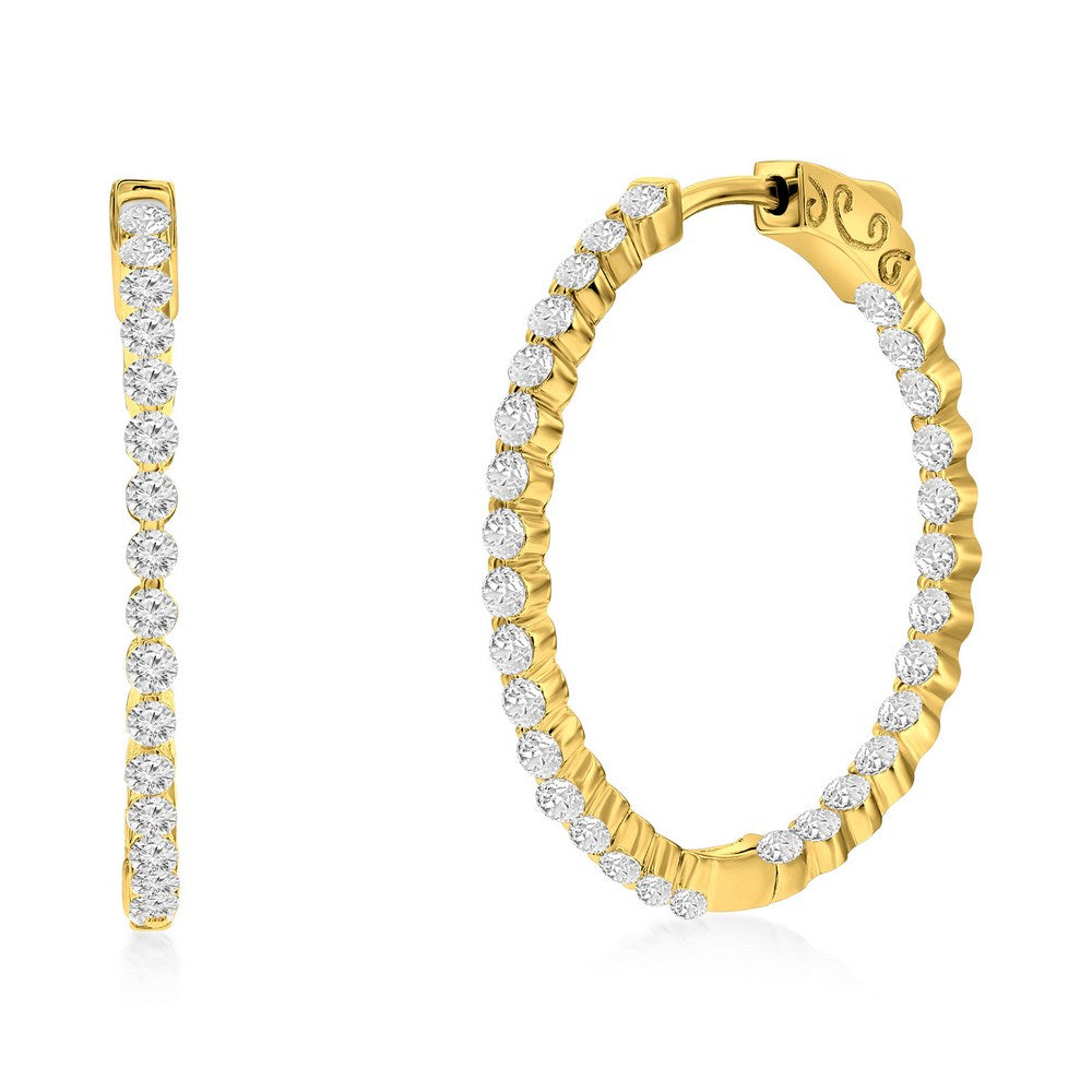 Sterling Silver or Gold Plated Over Sterling Silver 30mm Inside-Outside Round CZ Hoop Earrings