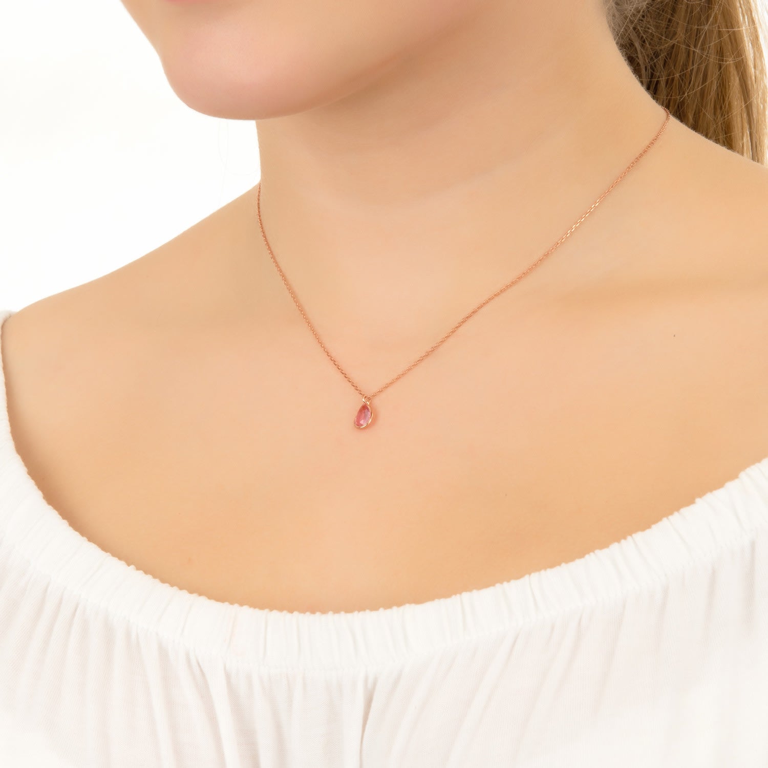 Pisa Mini Teardrop Necklace Rosegold Pink Tourmaline
