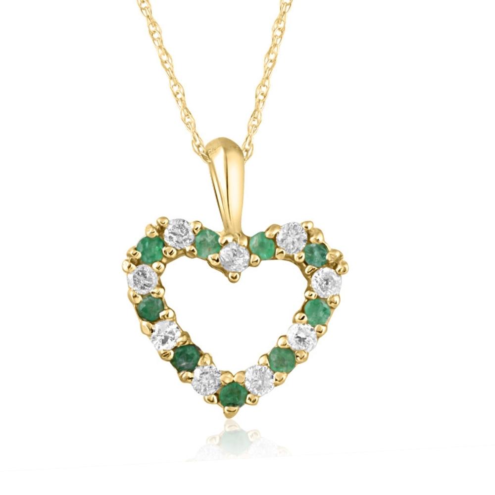 1/2 CT Emerald & Diamond Heart Pendant Solid 14K White, Yellow, or Rose Gold 1/2'